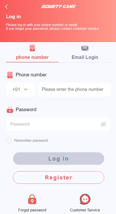 bunty game login screen