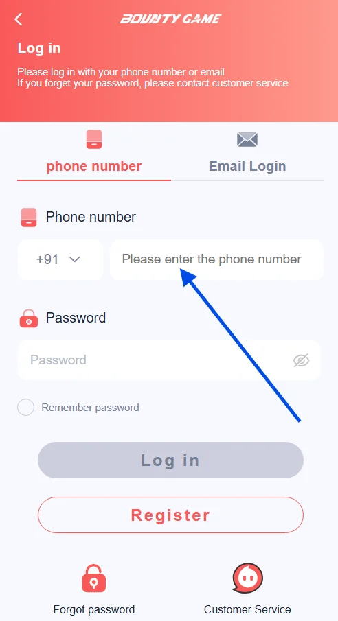 enter the registered phone number