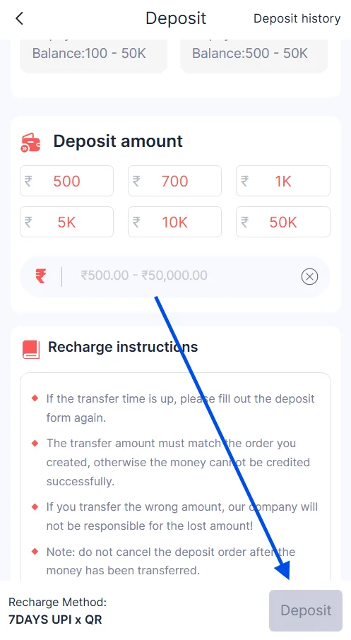 click Deposit button