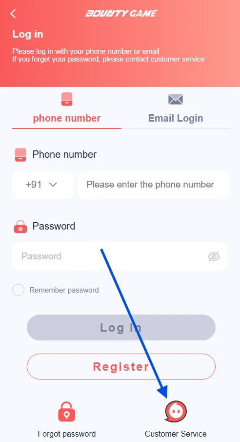 click customer service on login page